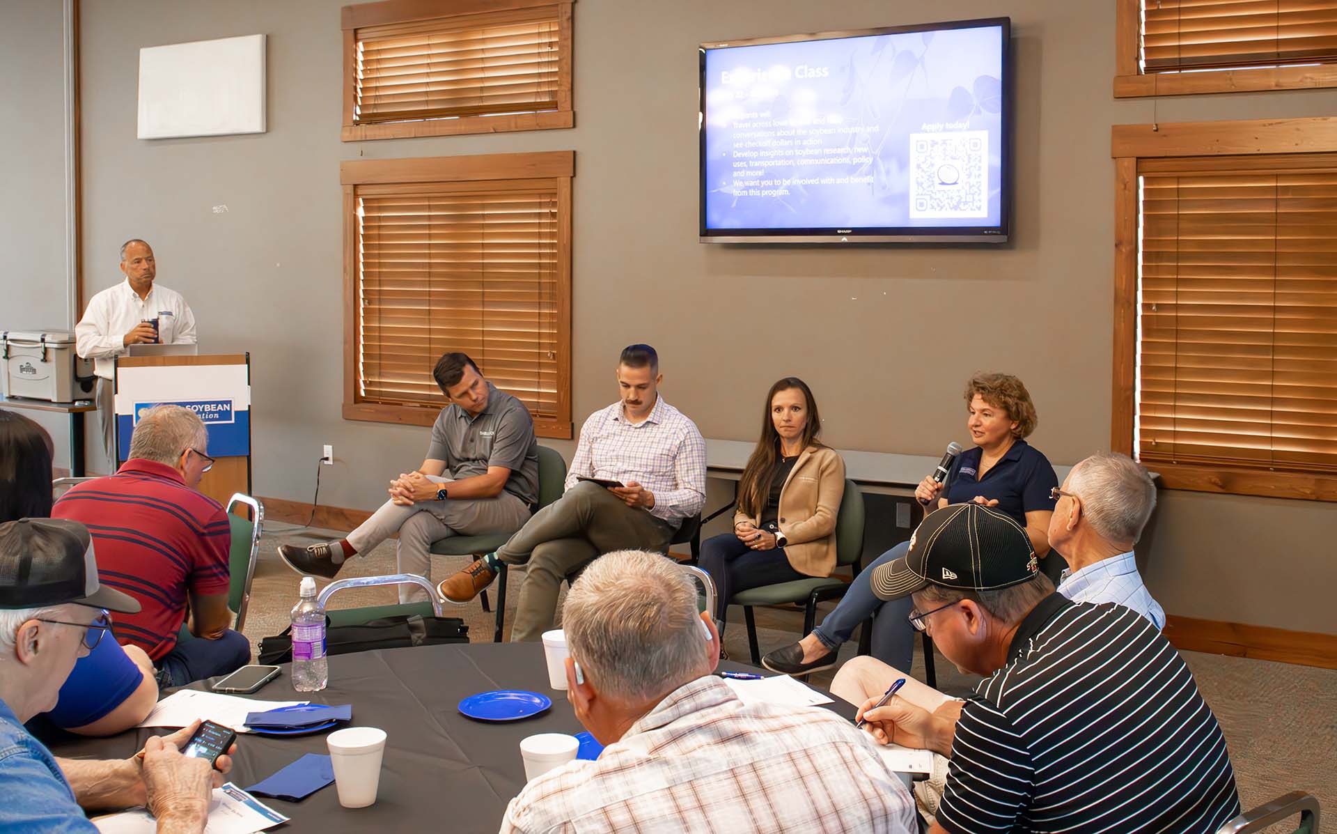 Farmers attending soybean meeting