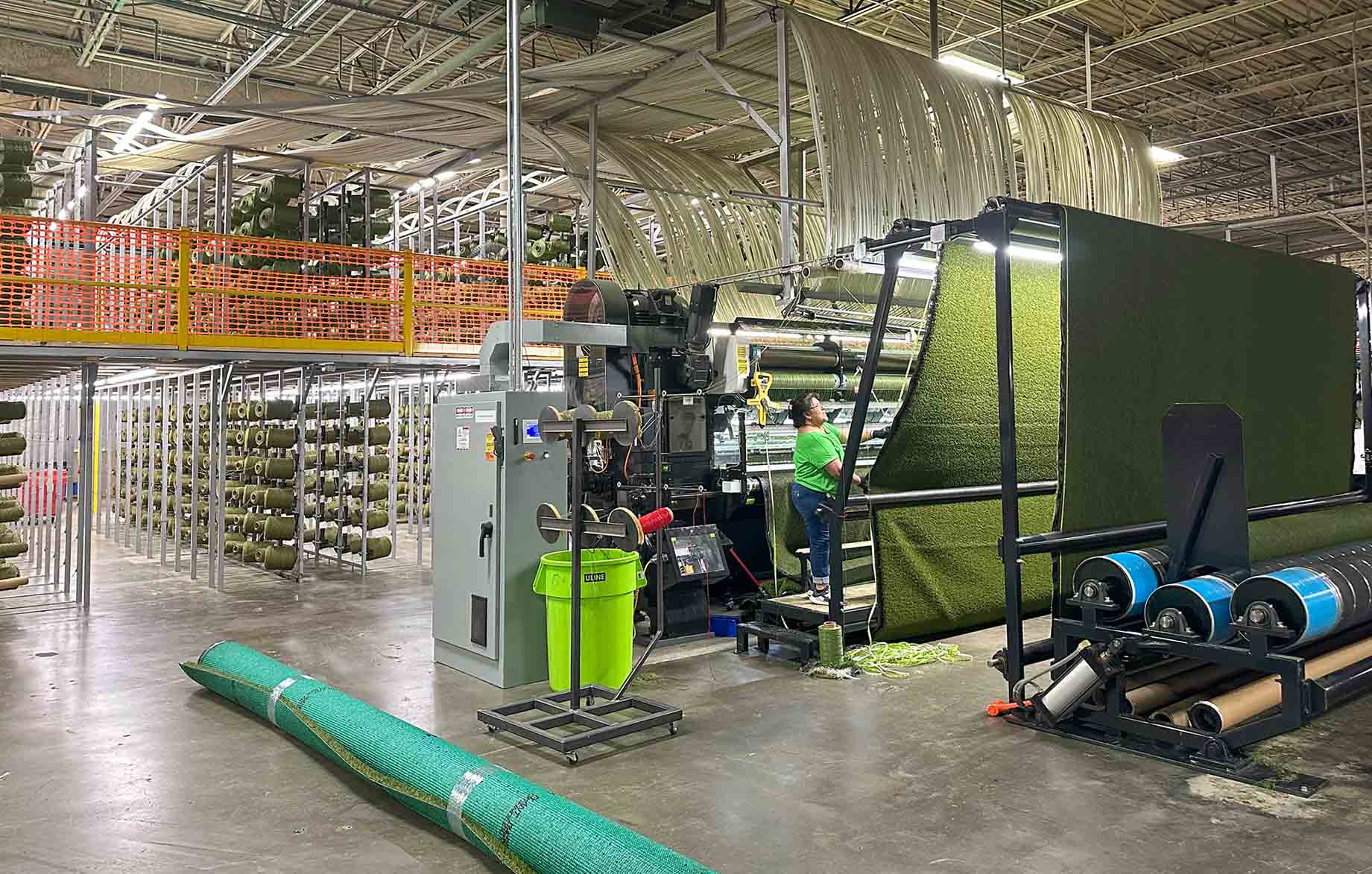 Turf being produced in a factory