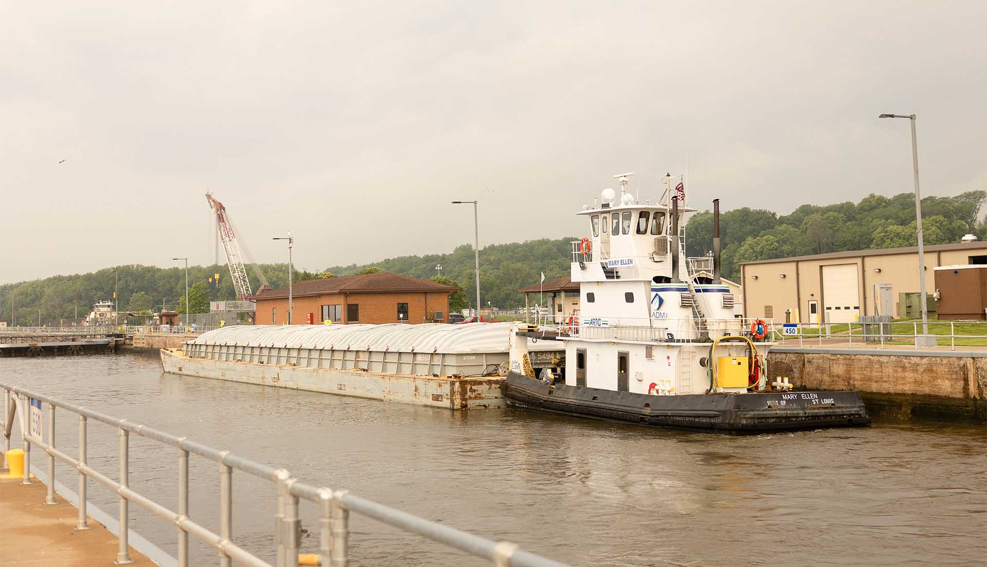 Barge transporting soybeans