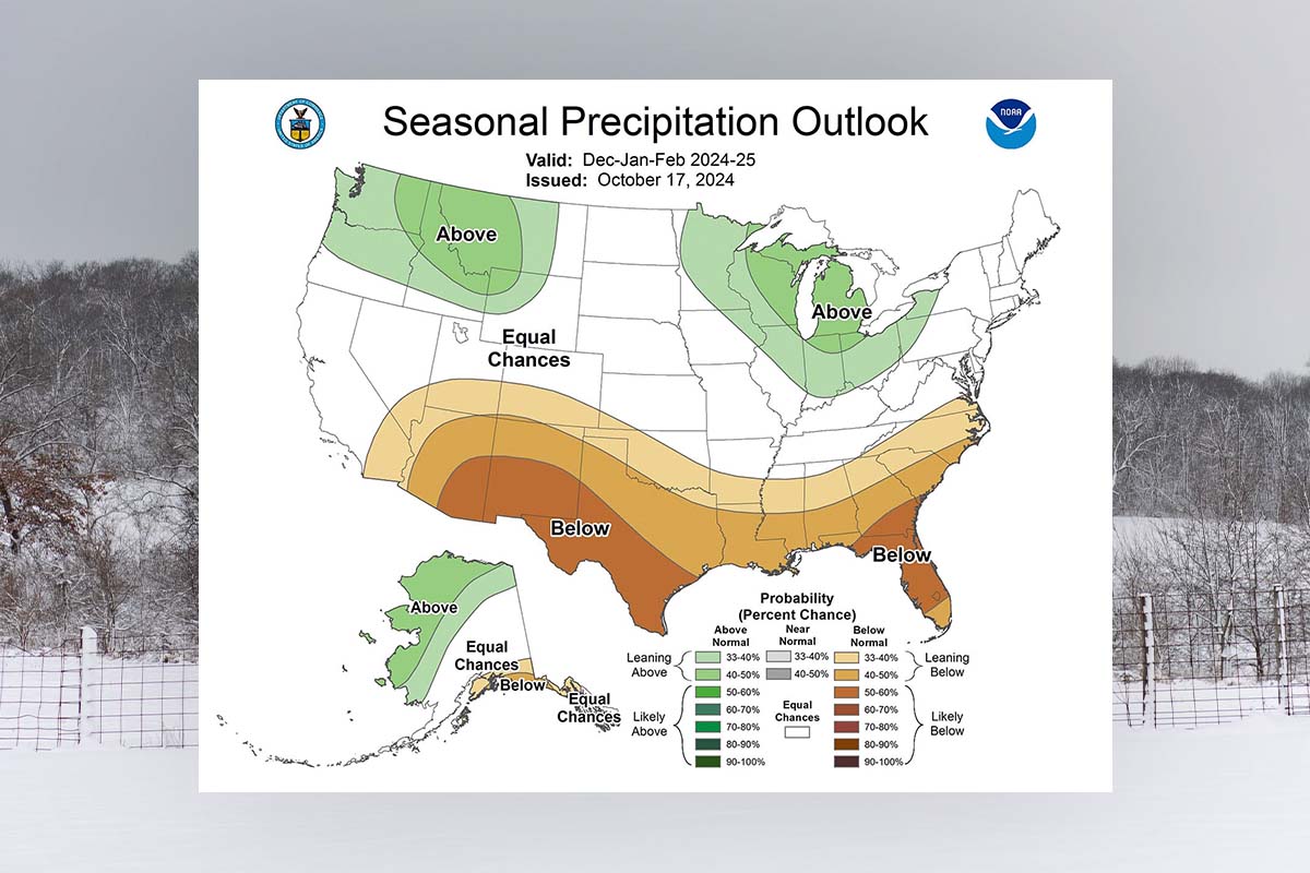 Map showing precipitation across the United States