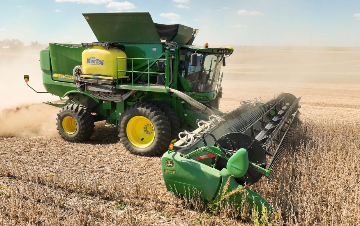 John Deere combining soybeans