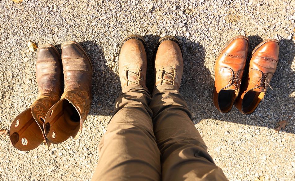 Work boots and dress shoes