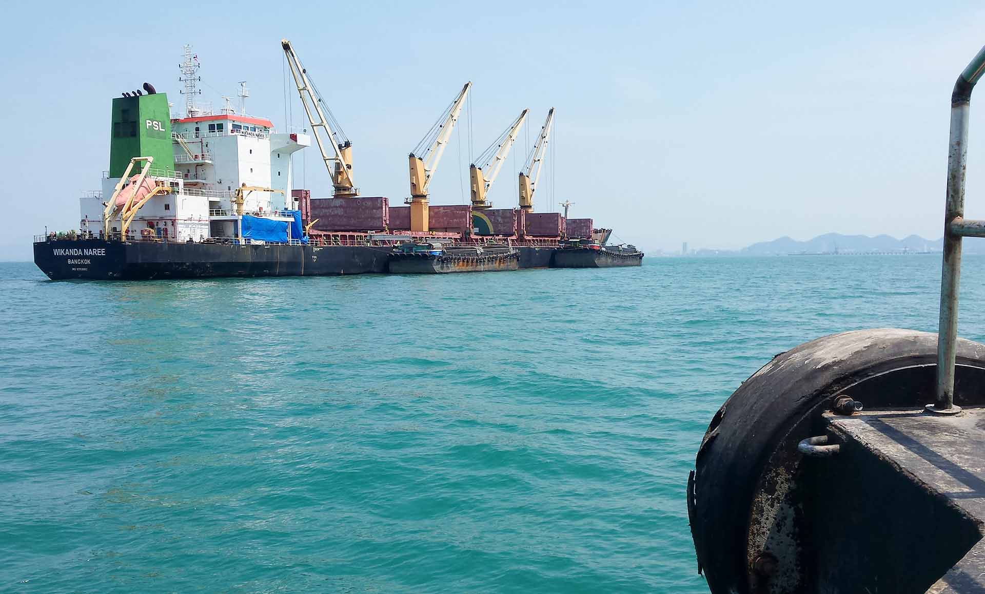 Large ship loading up with soybeans