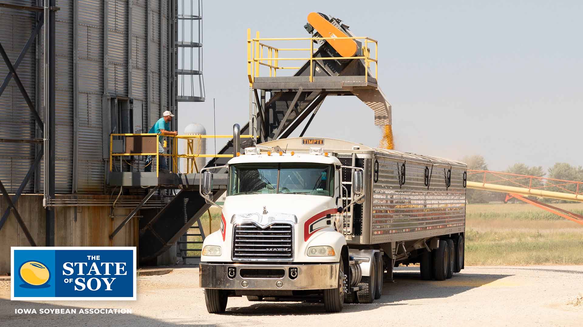 Semi truck loading up with grain at cooperative