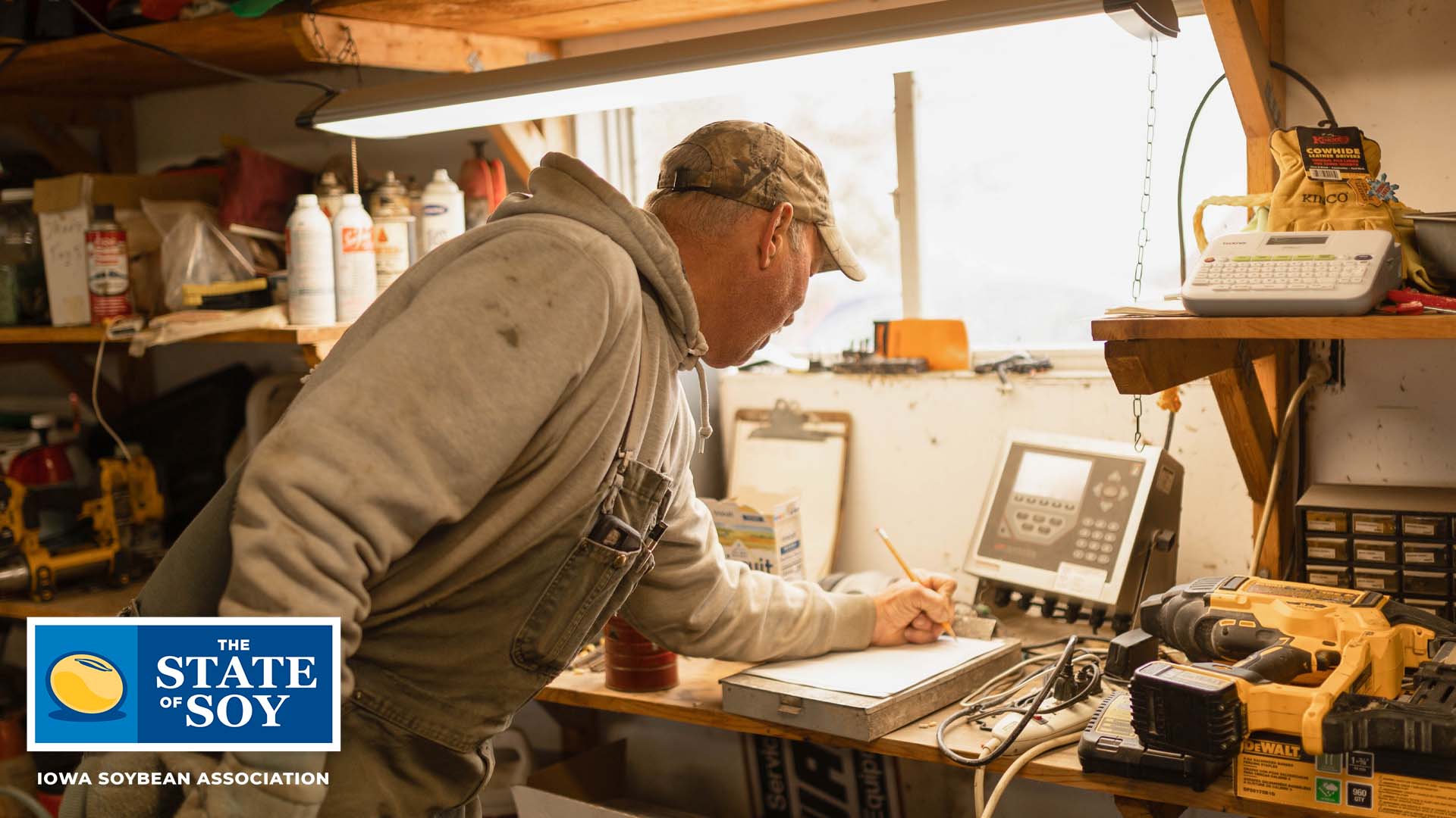 Farmer in workshop in Iowa